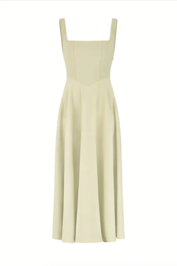 The Ultimate Muse High Waist Square Neck Midi Dress Sage