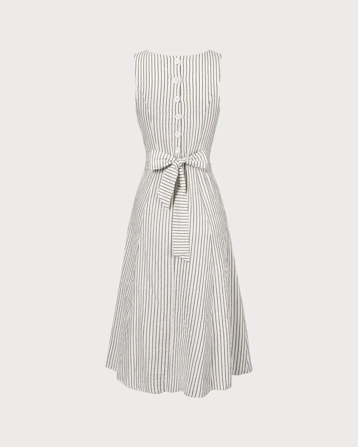 The White Square Neck Striped Midi Dress