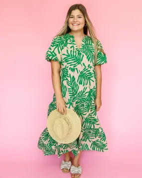 THML Puff Sleeve Tiered Print Maxi Dress