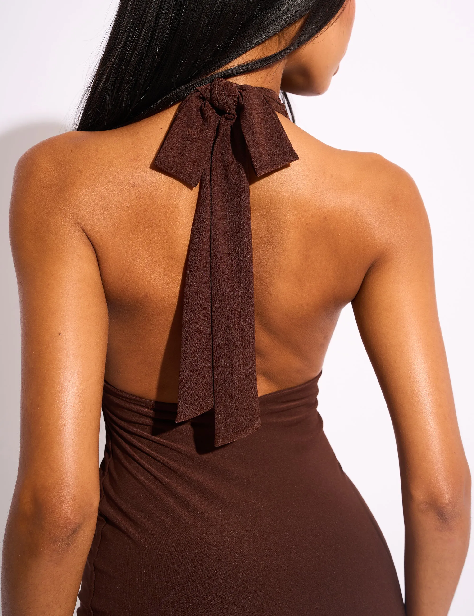 Tie Back Mini Dress Chocolate