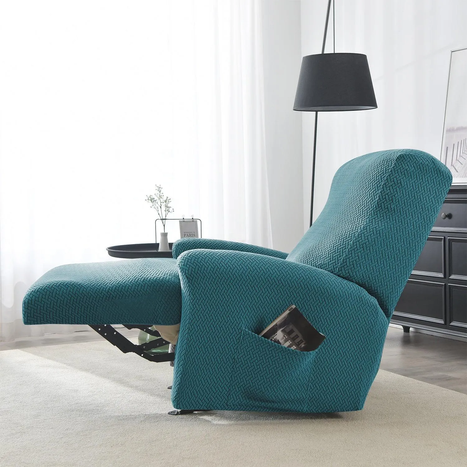 Turquoise Jacquard Recliner Sofa Cover | Non-Slip & Full Fitted