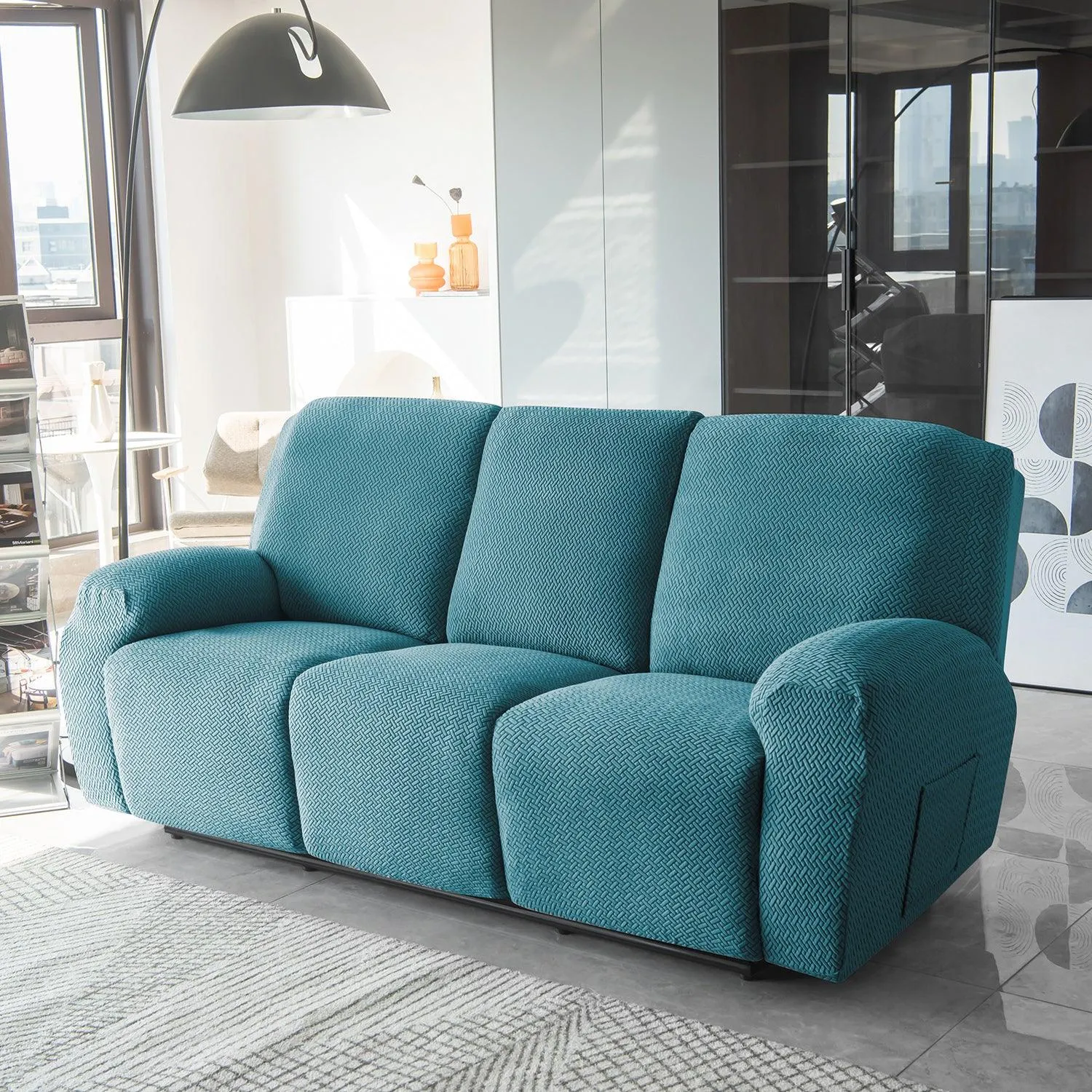 Turquoise Jacquard Recliner Sofa Cover | Non-Slip & Full Fitted