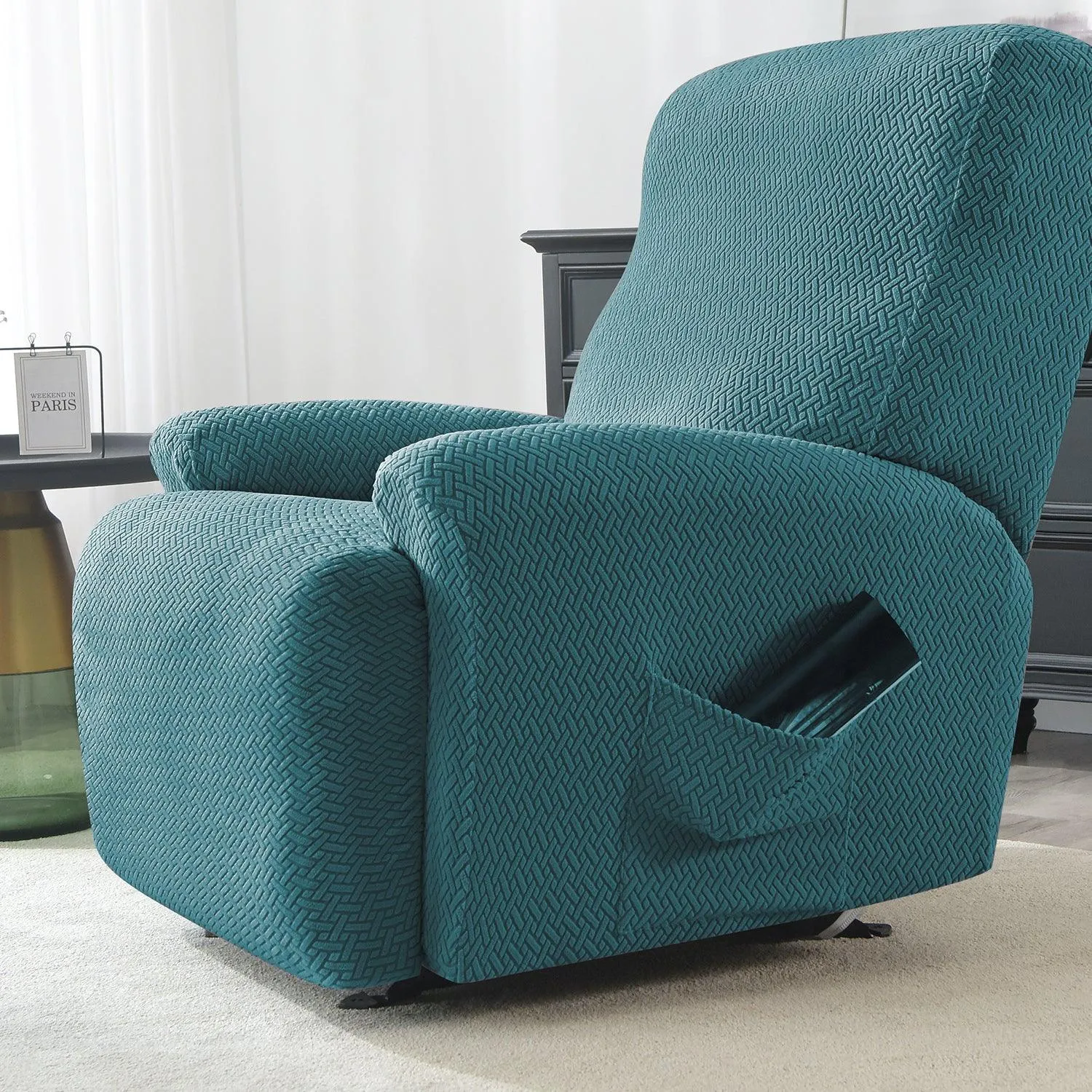 Turquoise Jacquard Recliner Sofa Cover | Non-Slip & Full Fitted