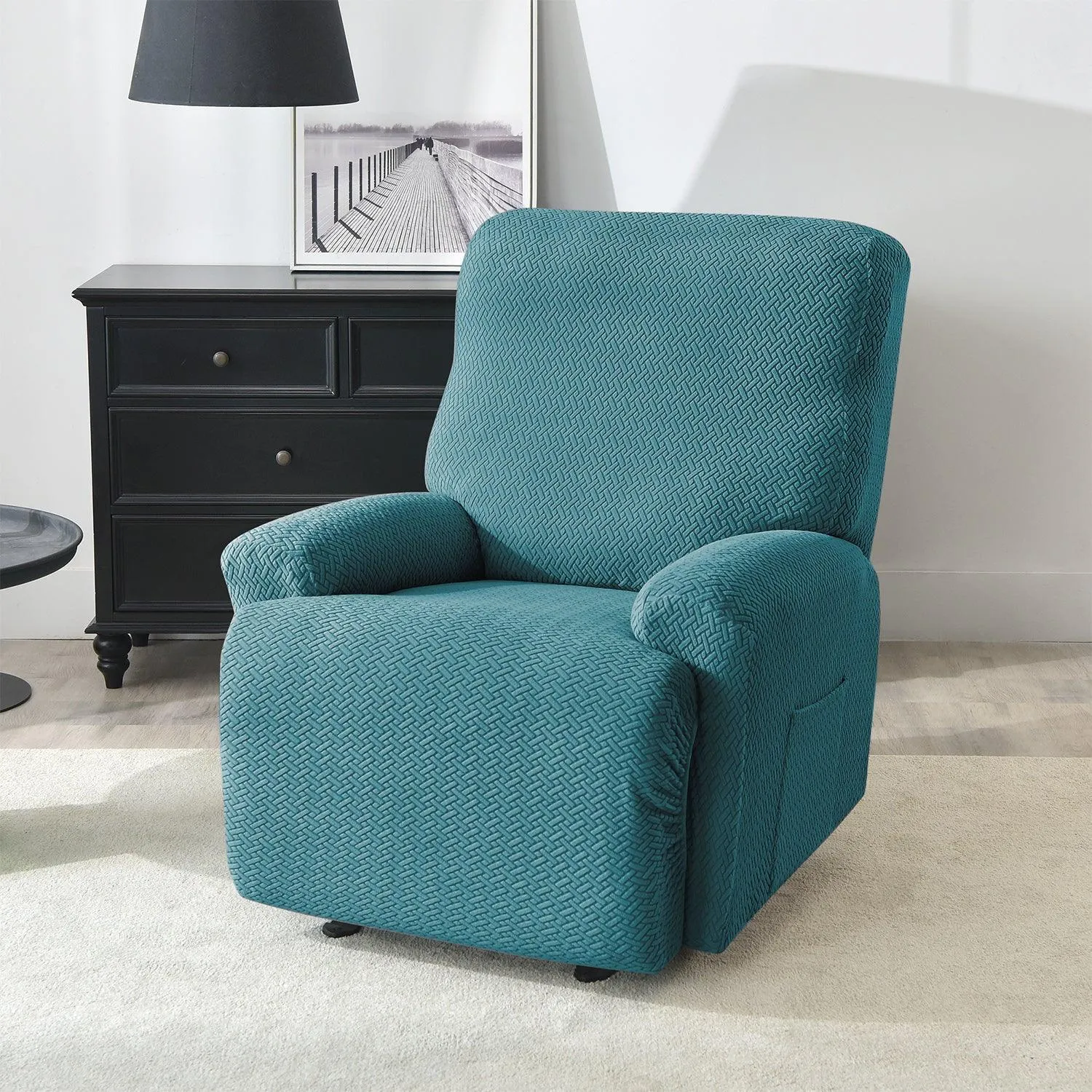 Turquoise Jacquard Recliner Sofa Cover | Non-Slip & Full Fitted