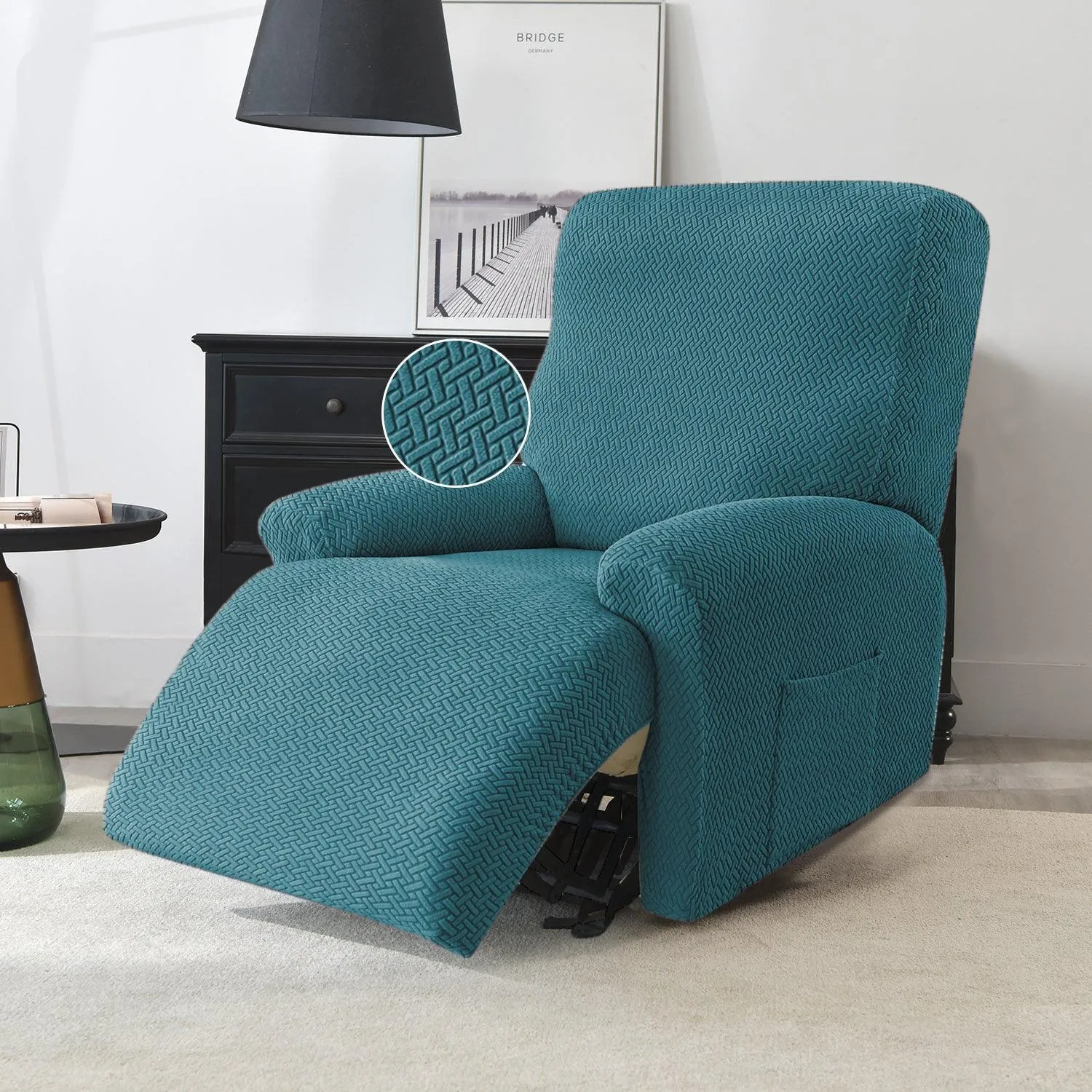 Turquoise Jacquard Recliner Sofa Cover | Non-Slip & Full Fitted