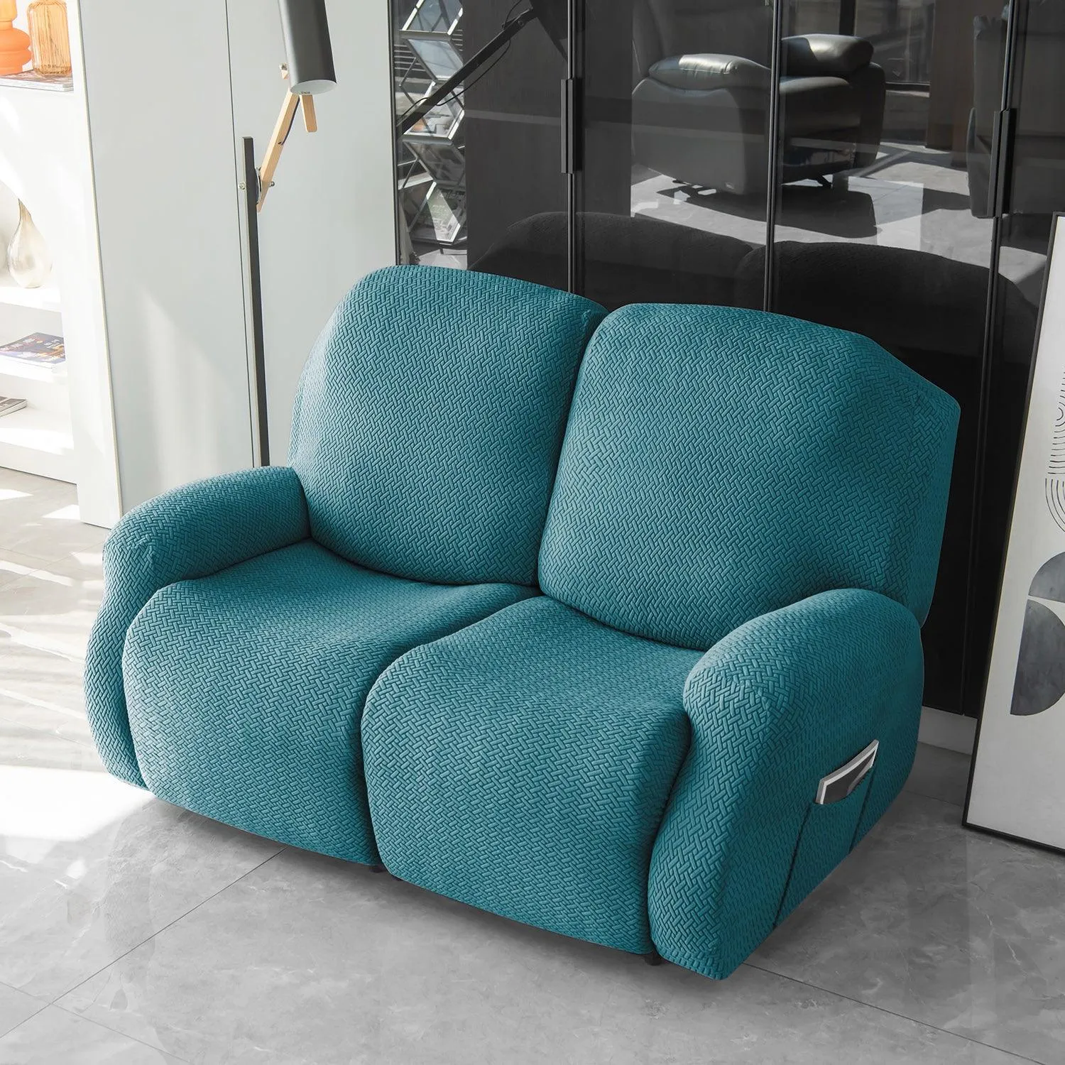 Turquoise Jacquard Recliner Sofa Cover | Non-Slip & Full Fitted