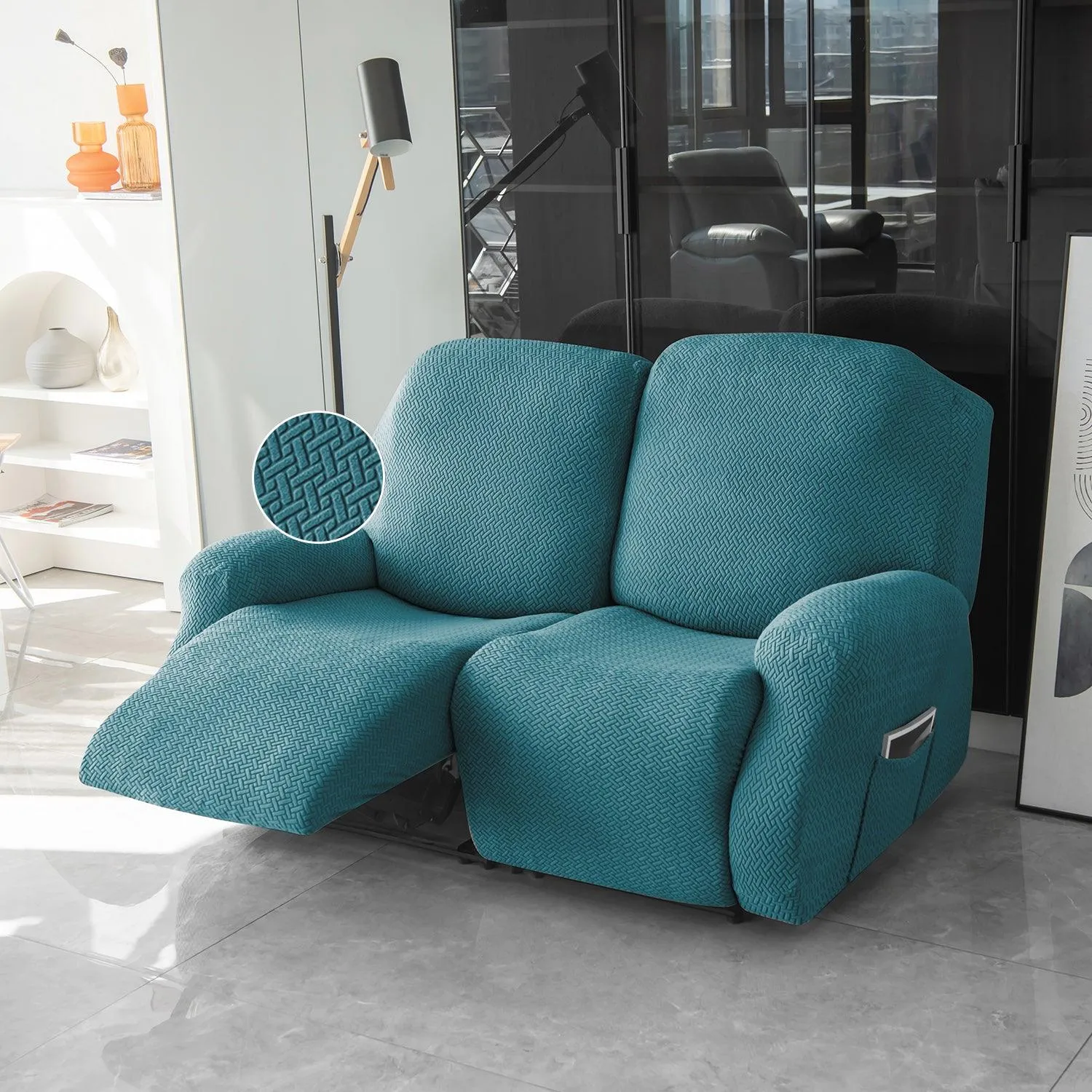 Turquoise Jacquard Recliner Sofa Cover | Non-Slip & Full Fitted