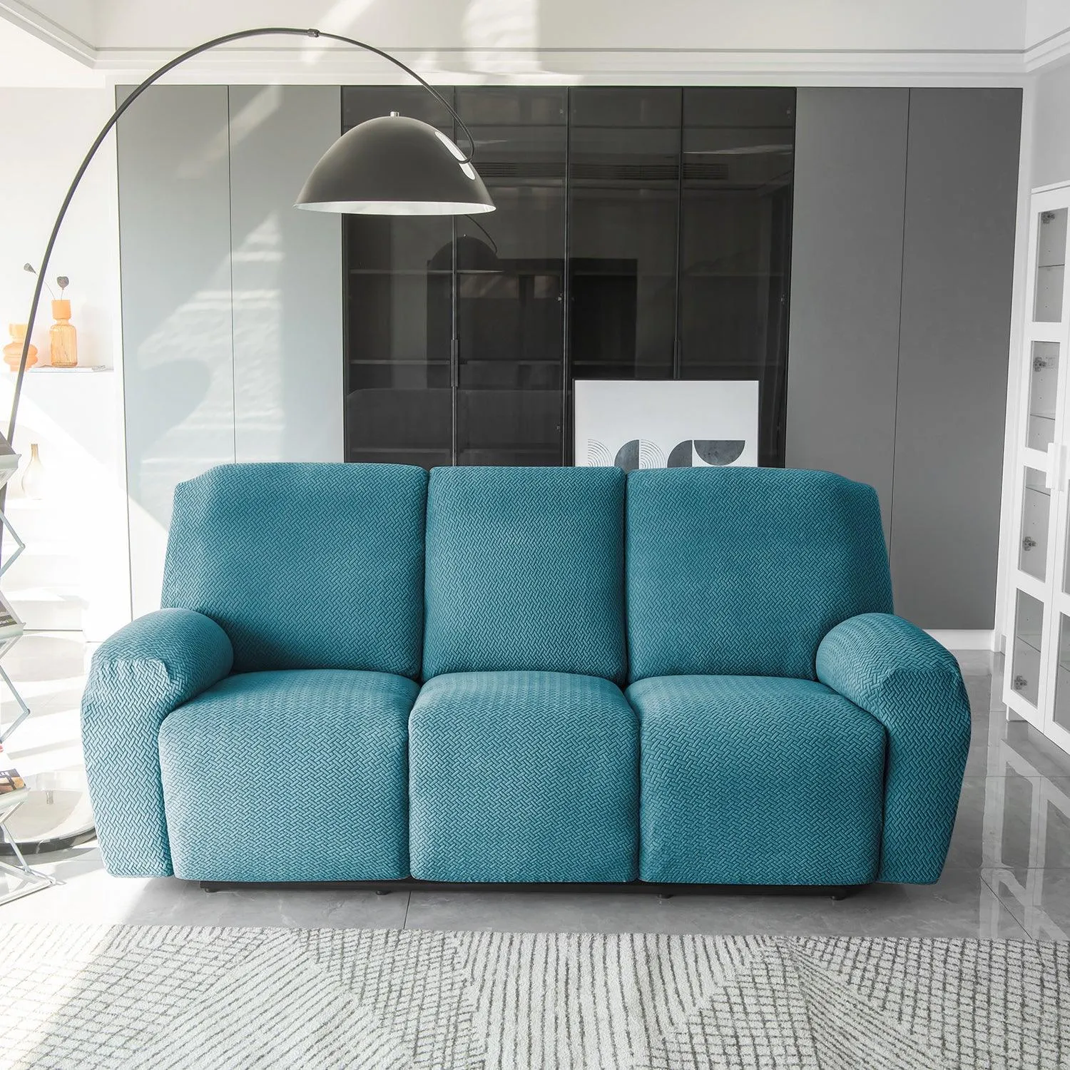 Turquoise Jacquard Recliner Sofa Cover | Non-Slip & Full Fitted