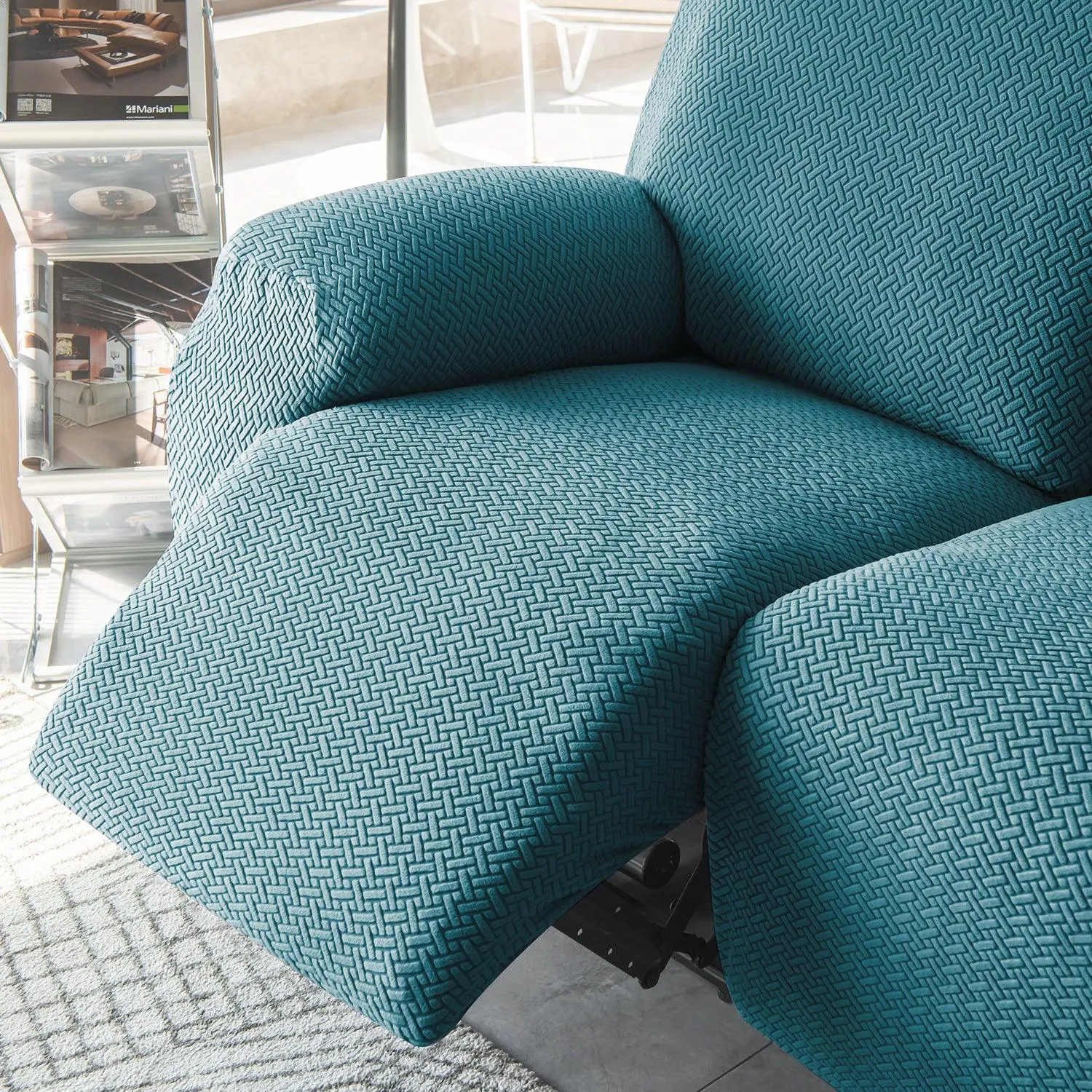 Turquoise Jacquard Recliner Sofa Cover | Non-Slip & Full Fitted