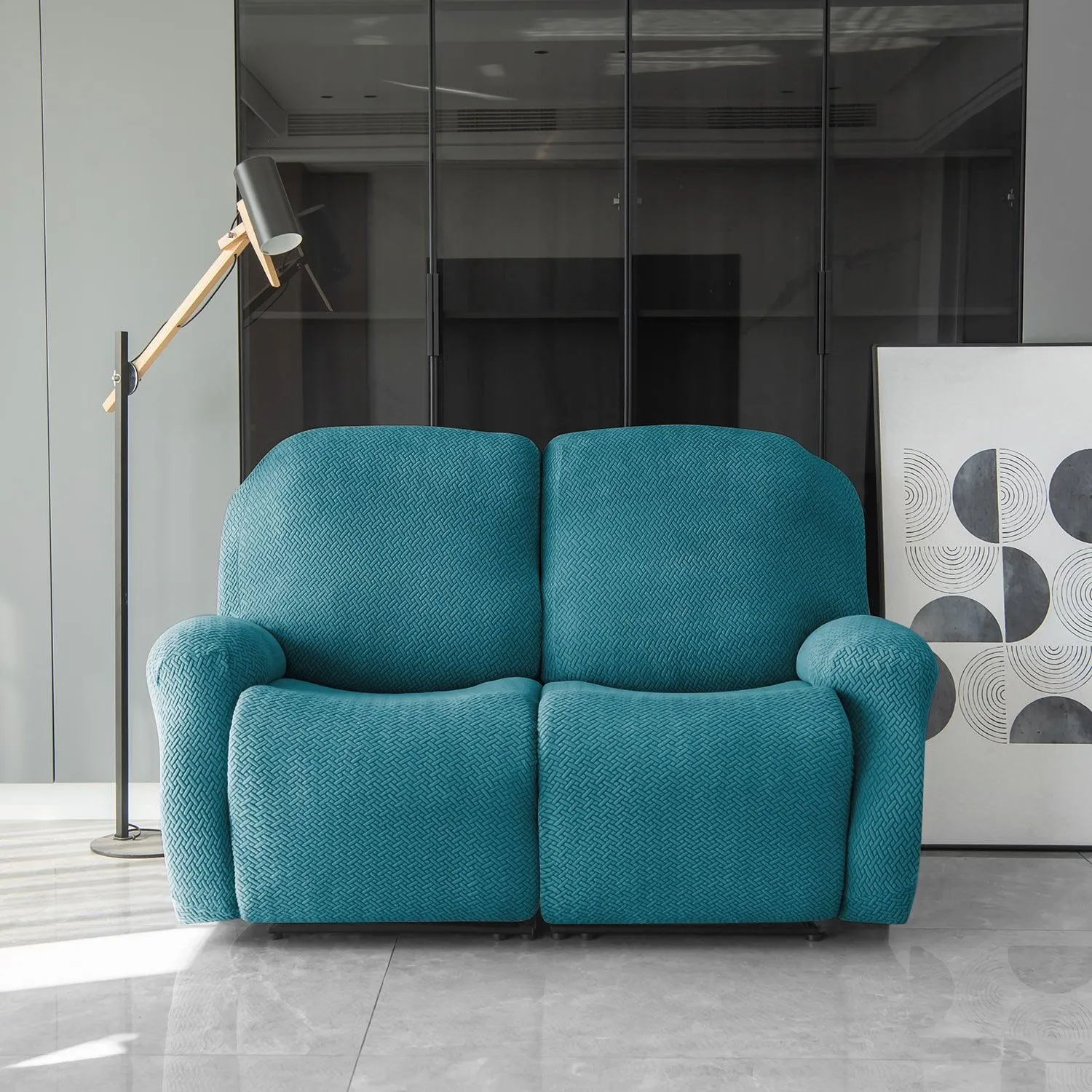 Turquoise Jacquard Recliner Sofa Cover | Non-Slip & Full Fitted