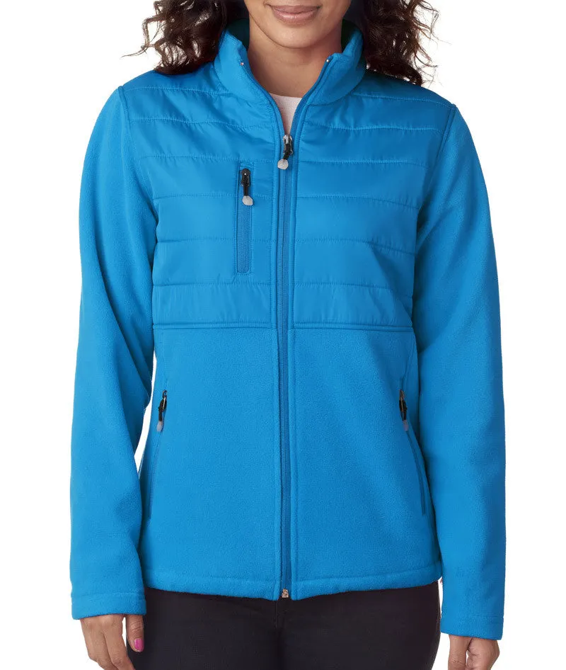 ultraclub ladies' fleece jacket with quilted yoke overlay - kinetic blue (l)