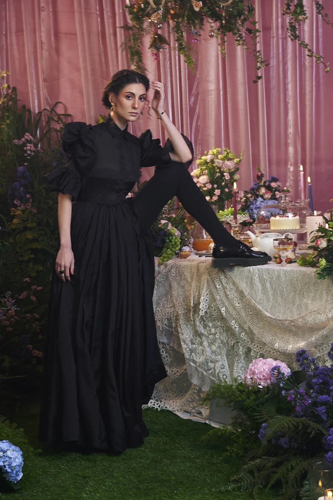 Unforgotten tales of Organza Black Maxi Shirt Dress