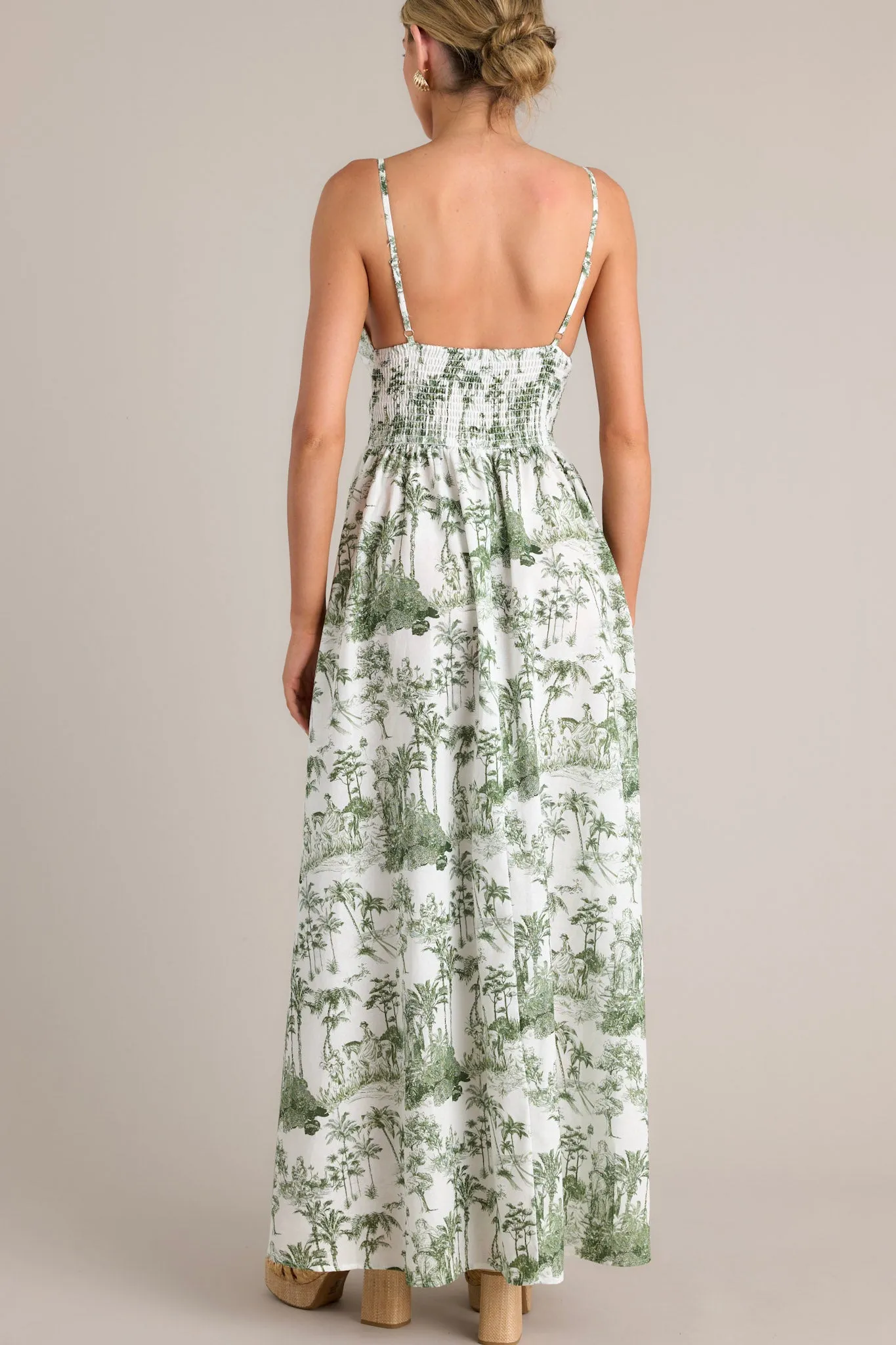 Vacay Mode Green Toile Cotton Linen Blend Maxi Dress