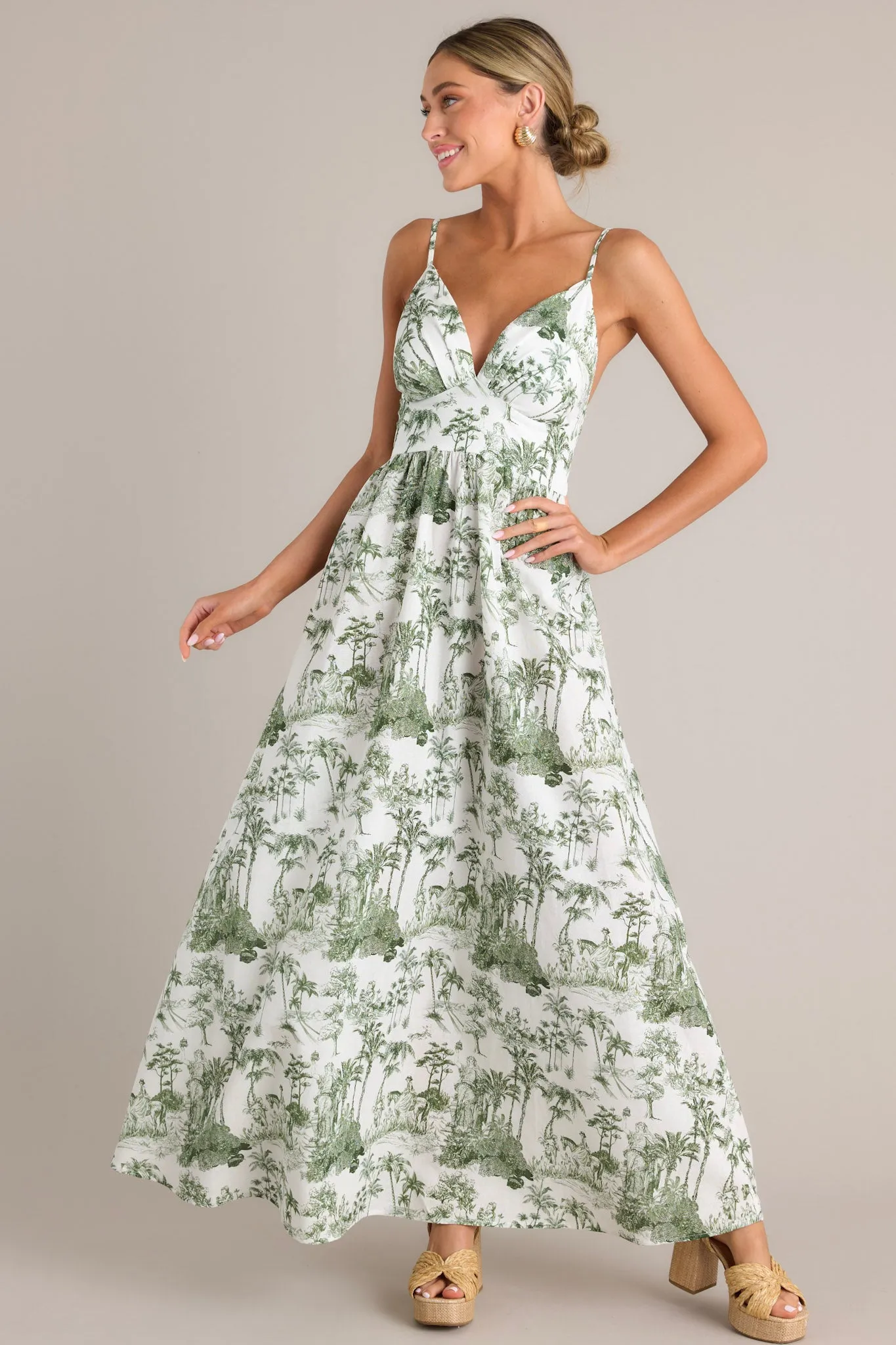 Vacay Mode Green Toile Cotton Linen Blend Maxi Dress