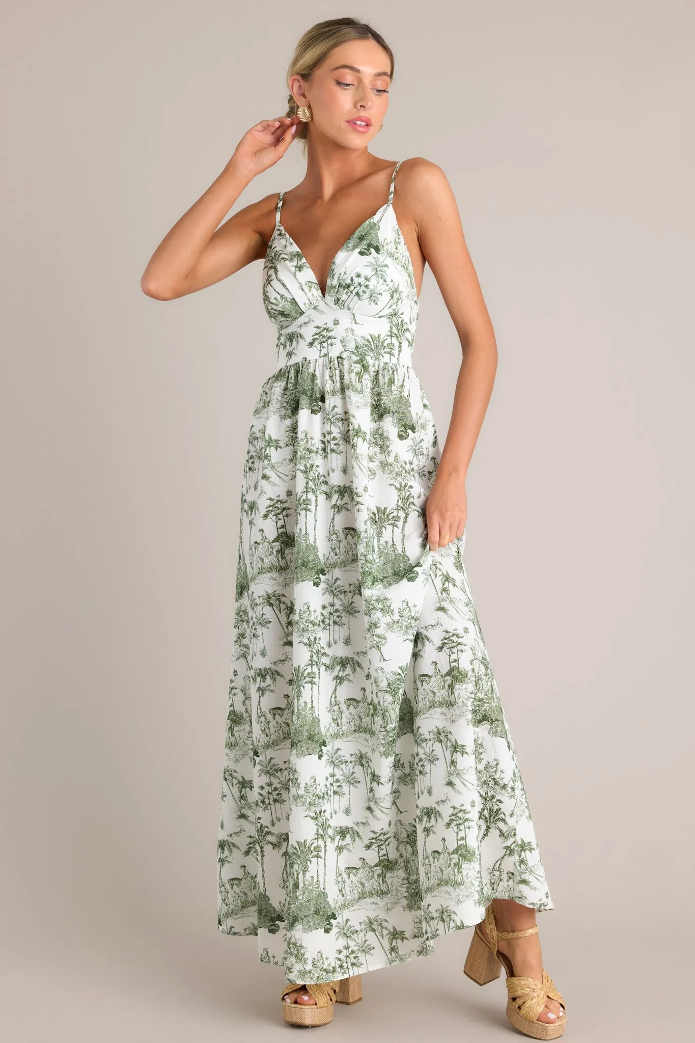 Vacay Mode Green Toile Cotton Linen Blend Maxi Dress