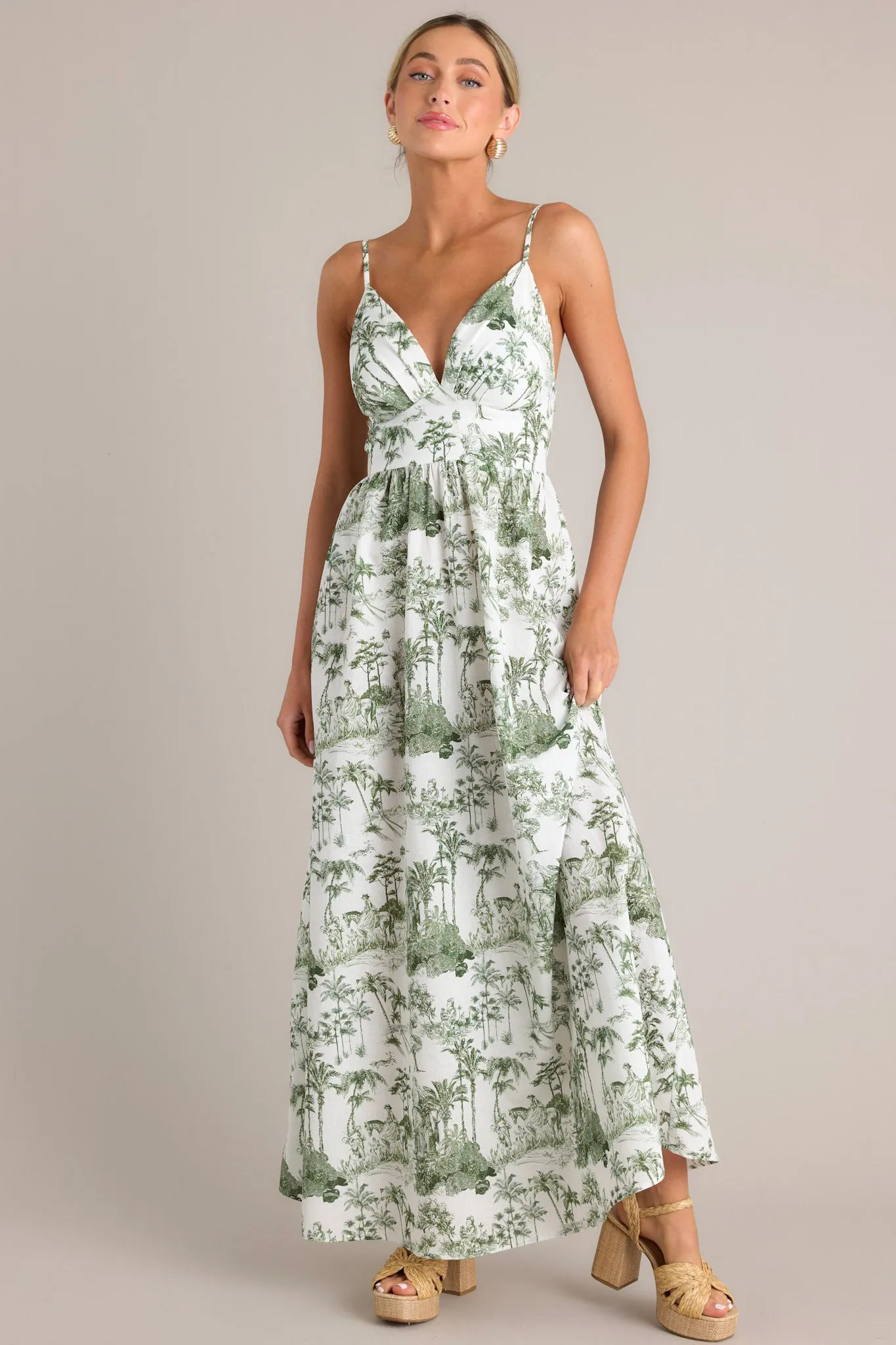 Vacay Mode Green Toile Cotton Linen Blend Maxi Dress