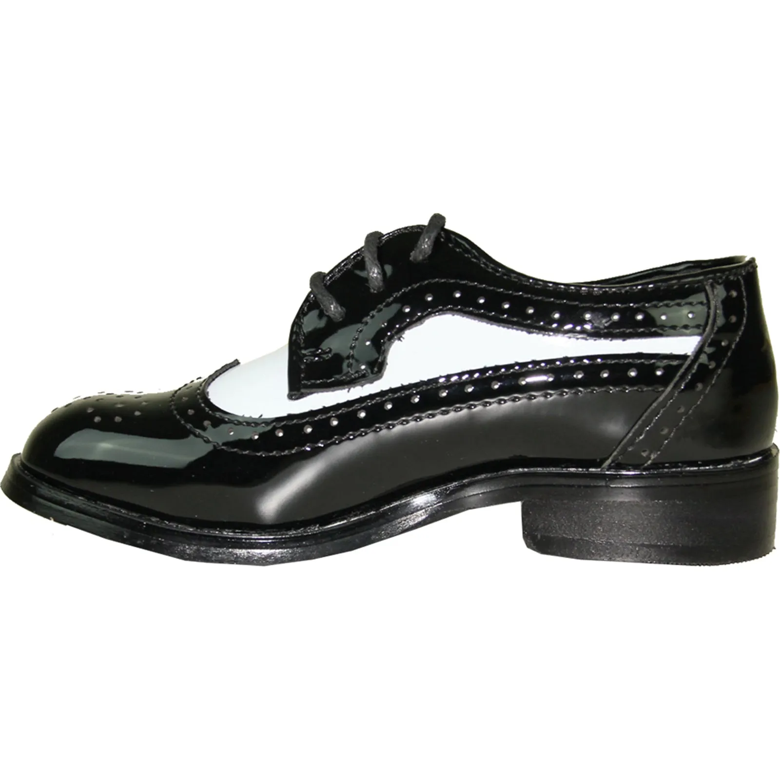 VANGELO Boy  Dress Shoe TAB-3KID Oxford Formal Tuxedo for Prom & Wedding Black/White Patent Two Tone