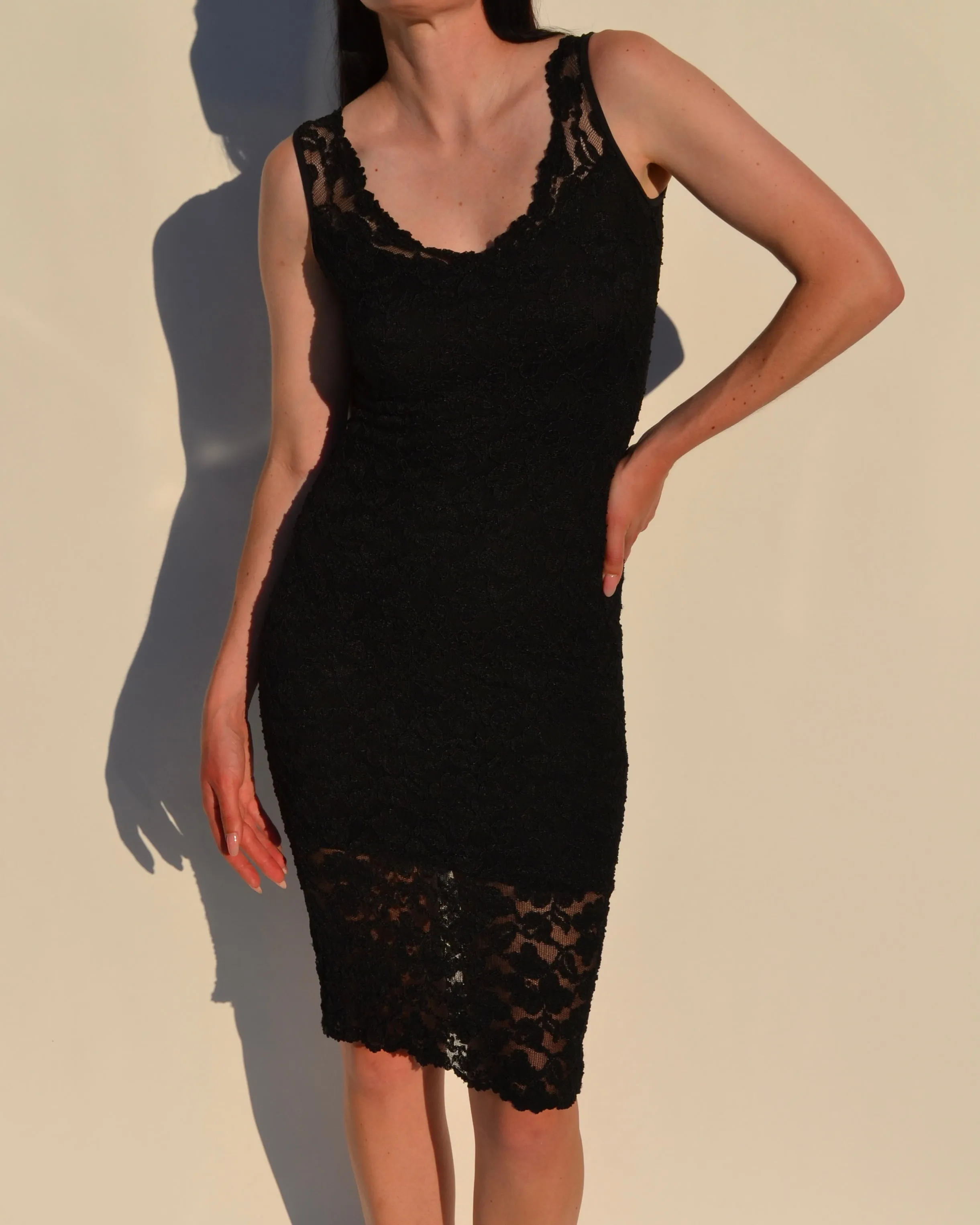 Vintage Black Lace Midi Dress