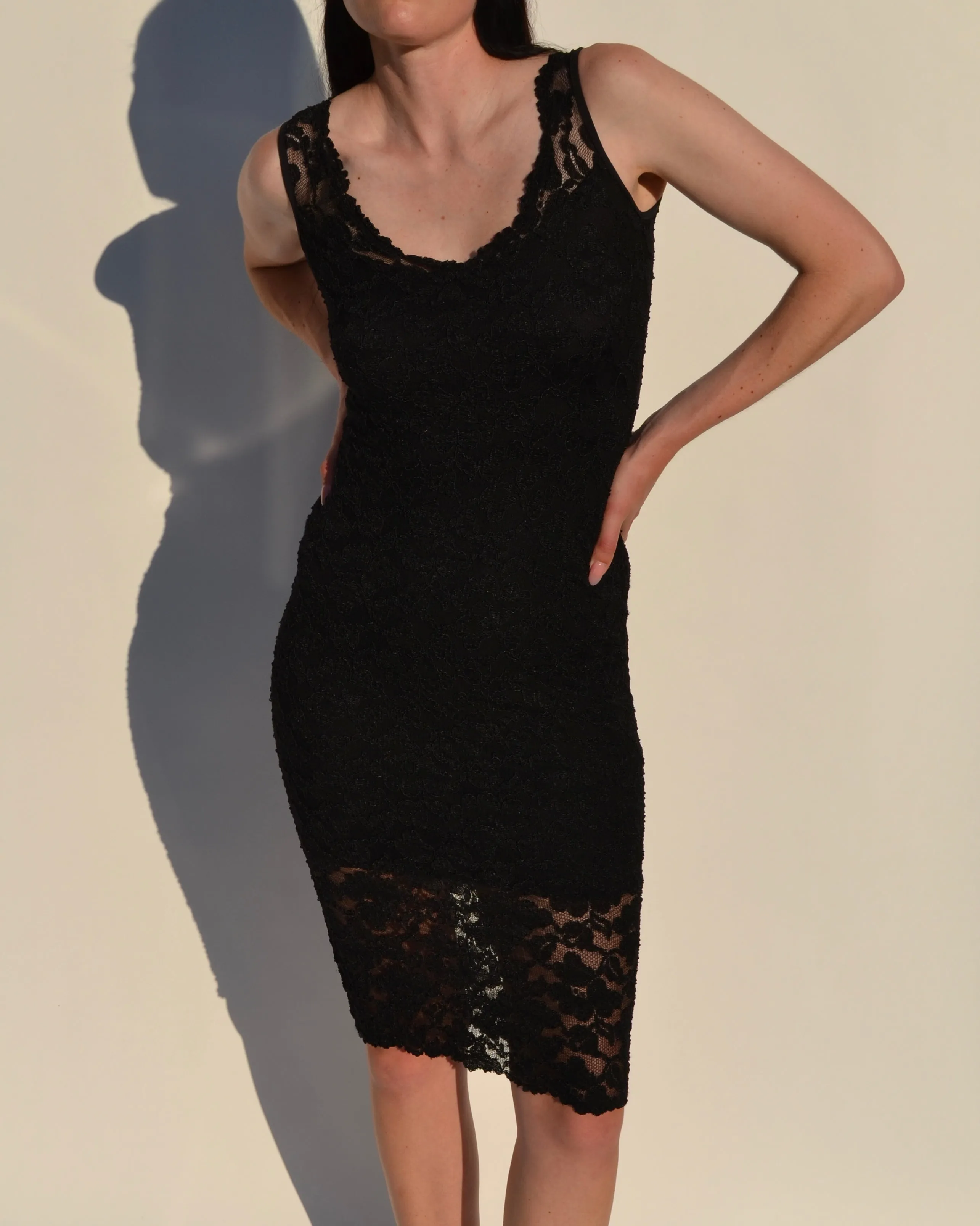 Vintage Black Lace Midi Dress