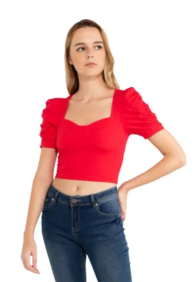 VOIR JEANS Puff Sleeves Sweetheart Neck Crop Top