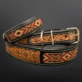 Western Beaded Dog Collar - Tooled Leather