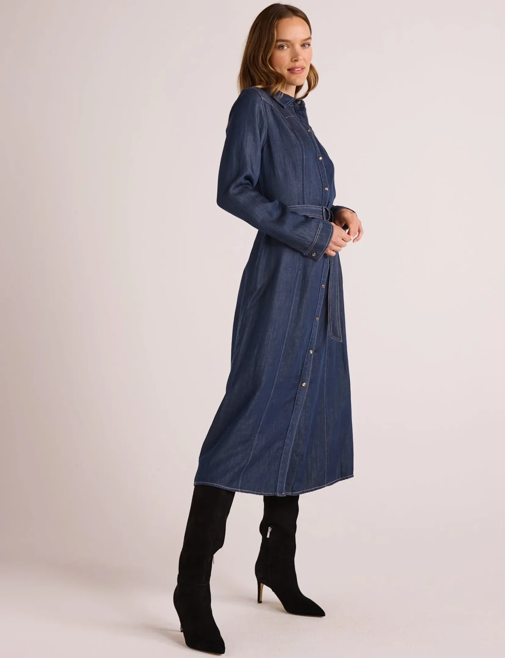 Western Yoke Midi Dress, Dark Denim