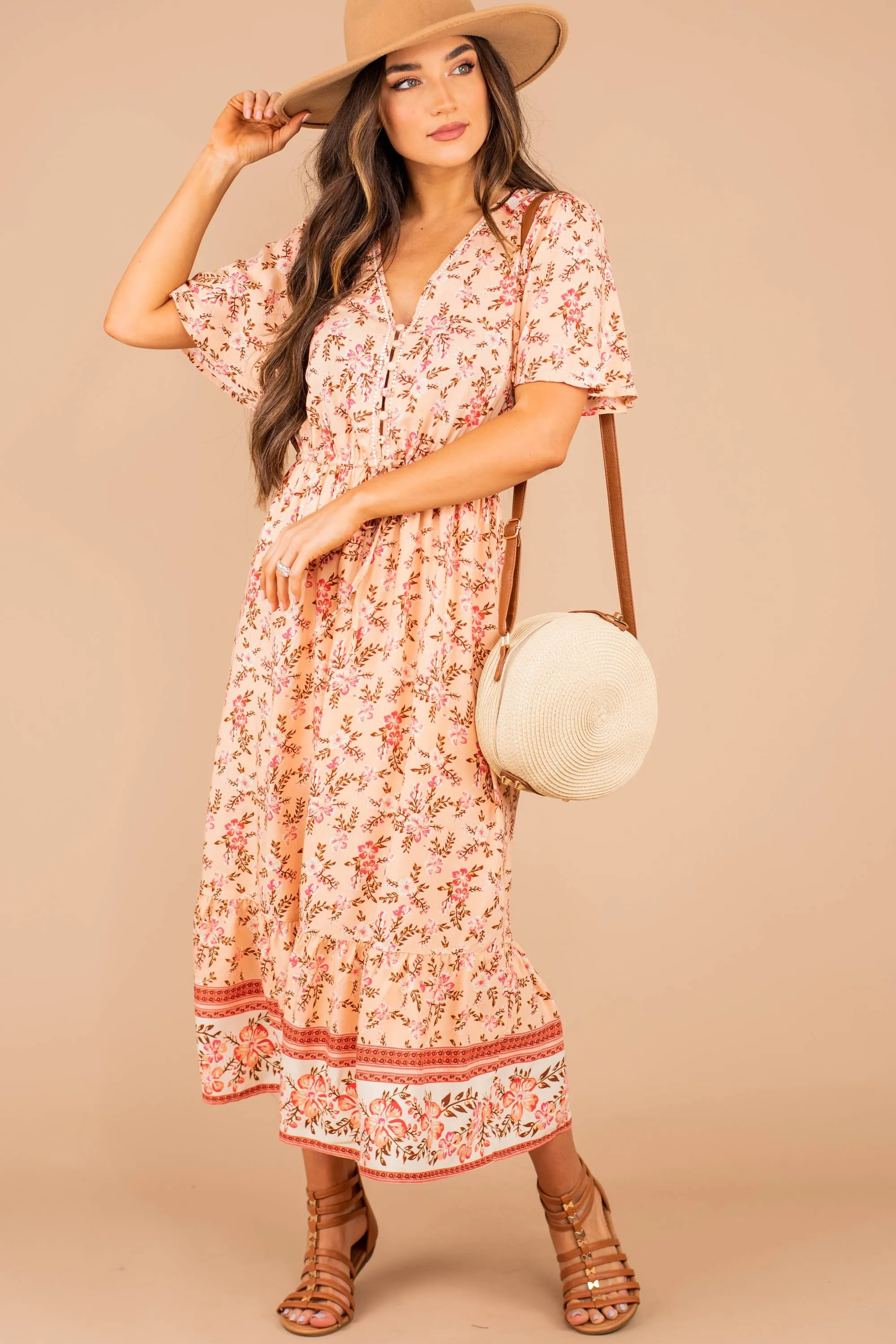 What I'm Feeling Blush Pink Floral Midi Dress