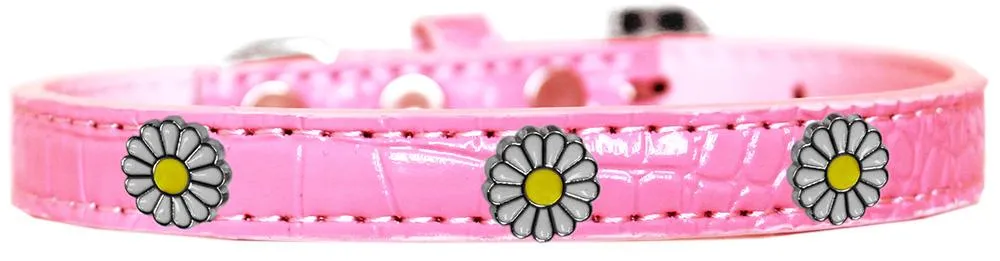 White Daisy Widget Croc Dog Collar Light Pink Size 12