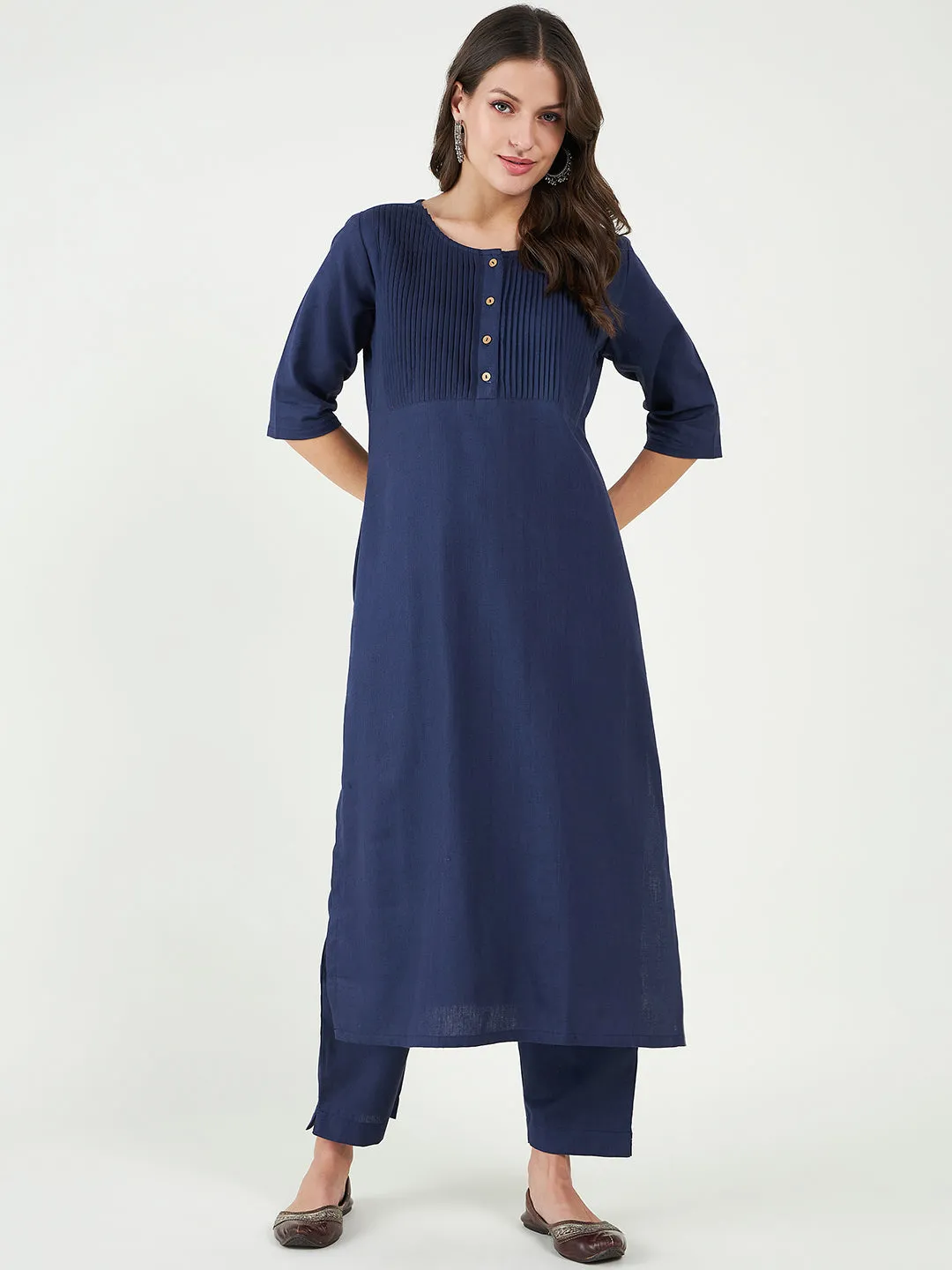 Women Cotton Round Neck A-Line Kurta with Trouser