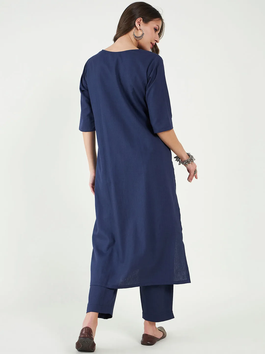 Women Cotton Round Neck A-Line Kurta with Trouser