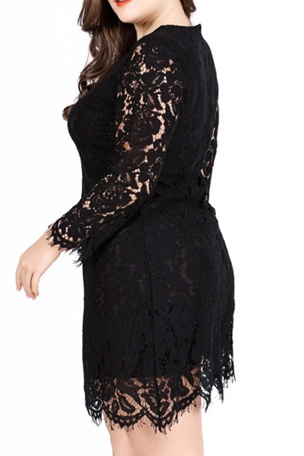 Women Fabulous Floral Lace Decorated Long Sleeve Round Neck Appealing Dress - WD117748