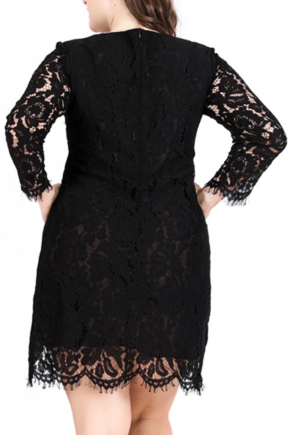 Women Fabulous Floral Lace Decorated Long Sleeve Round Neck Appealing Dress - WD117748