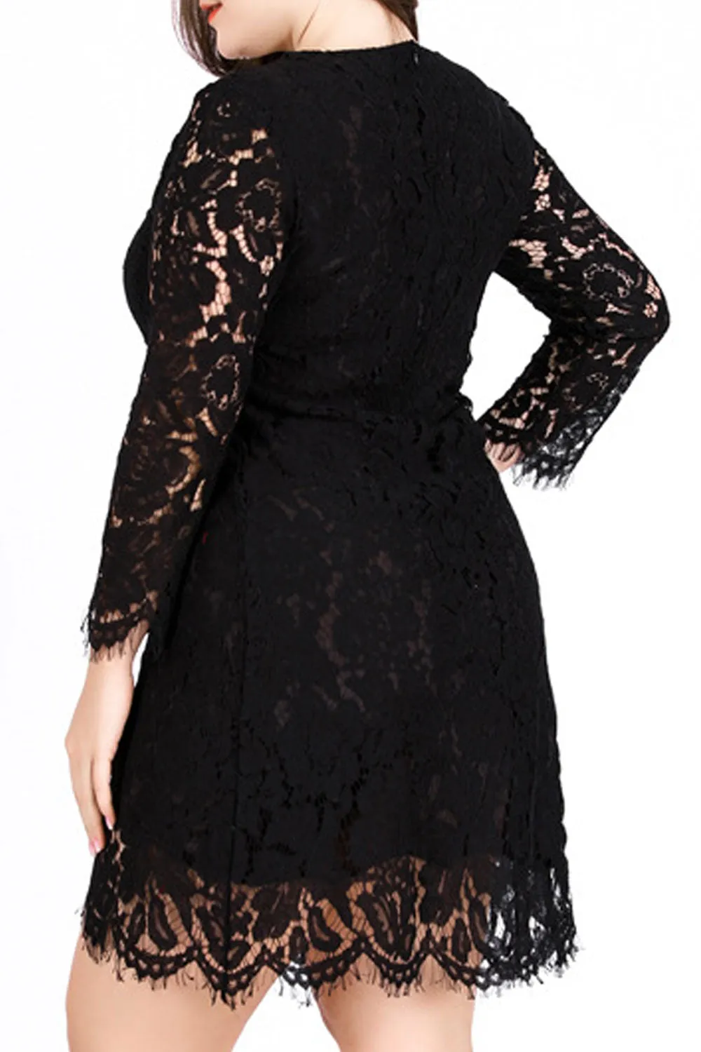 Women Fabulous Floral Lace Decorated Long Sleeve Round Neck Appealing Dress - WD117748