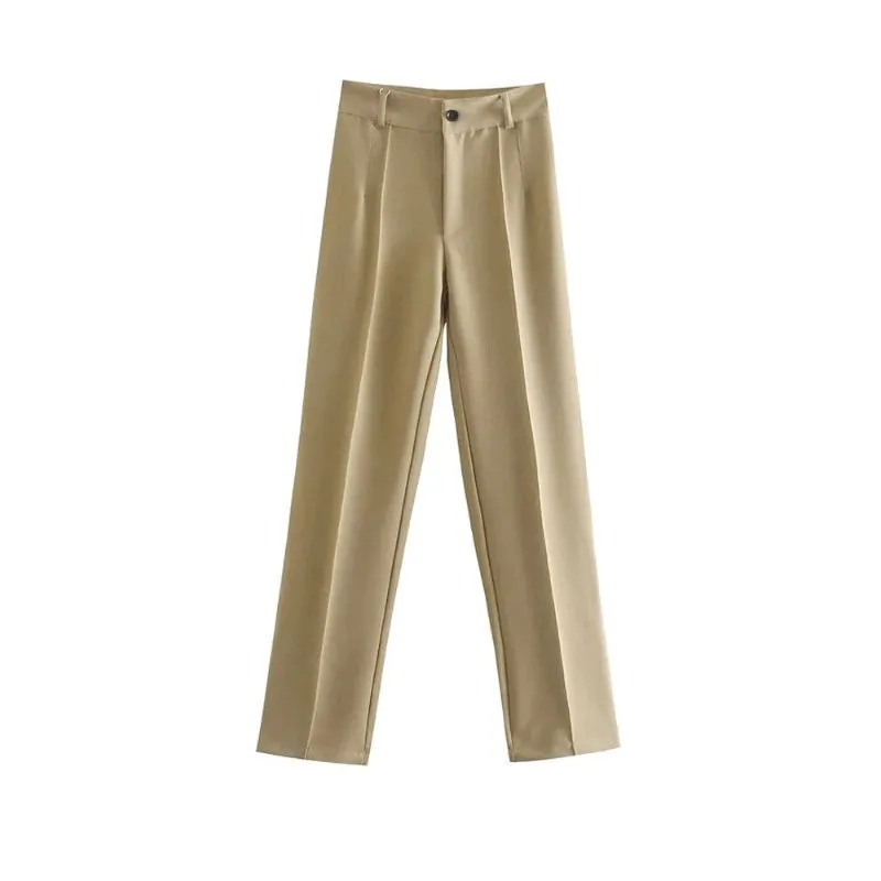 Women Office Wear High Waist Straight Pants