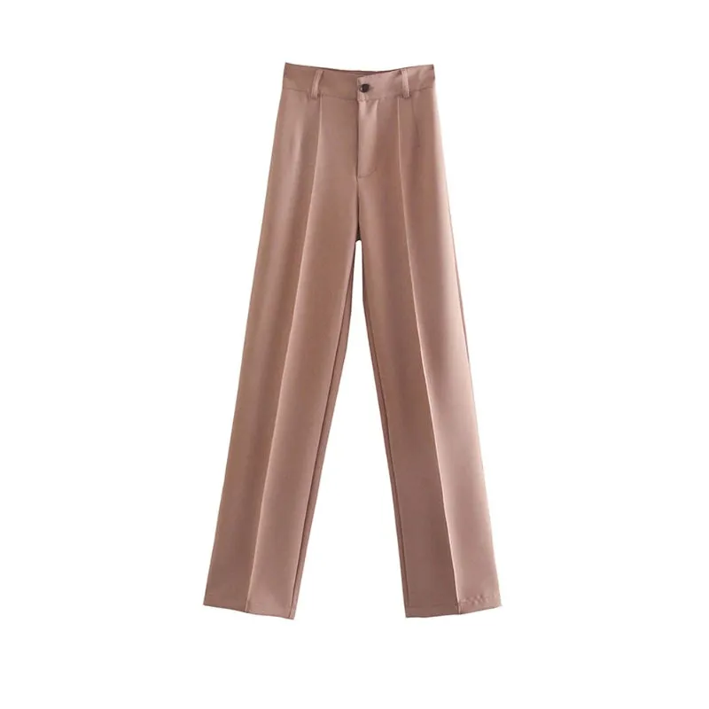 Women Office Wear High Waist Straight Pants