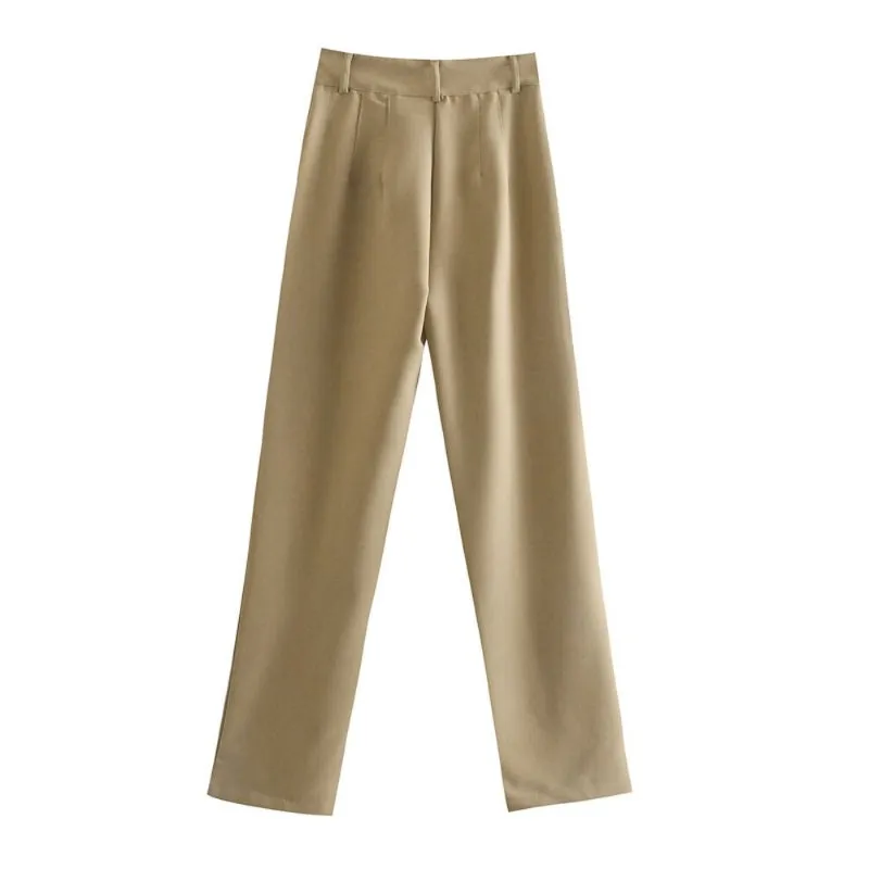 Women Office Wear High Waist Straight Pants