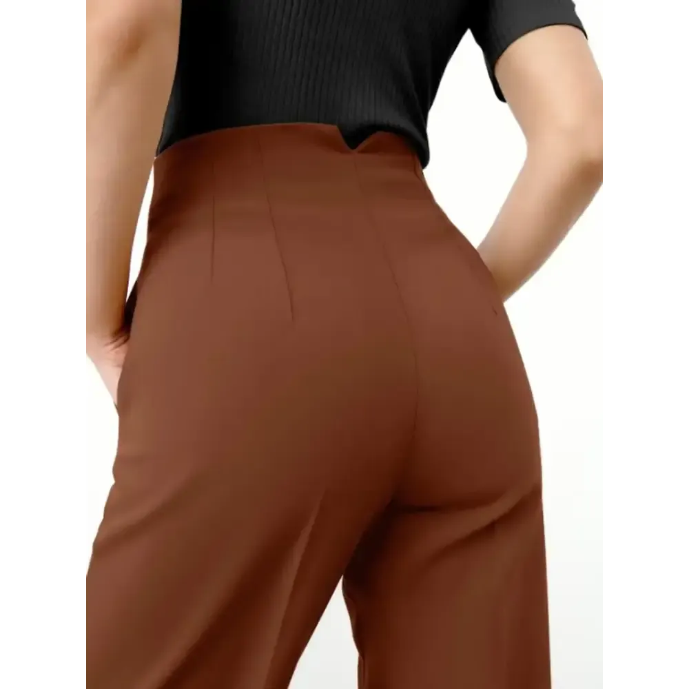 Womenrsquo;s Mustard Cotton Blend Slim Fit Pleated Formal Trousers