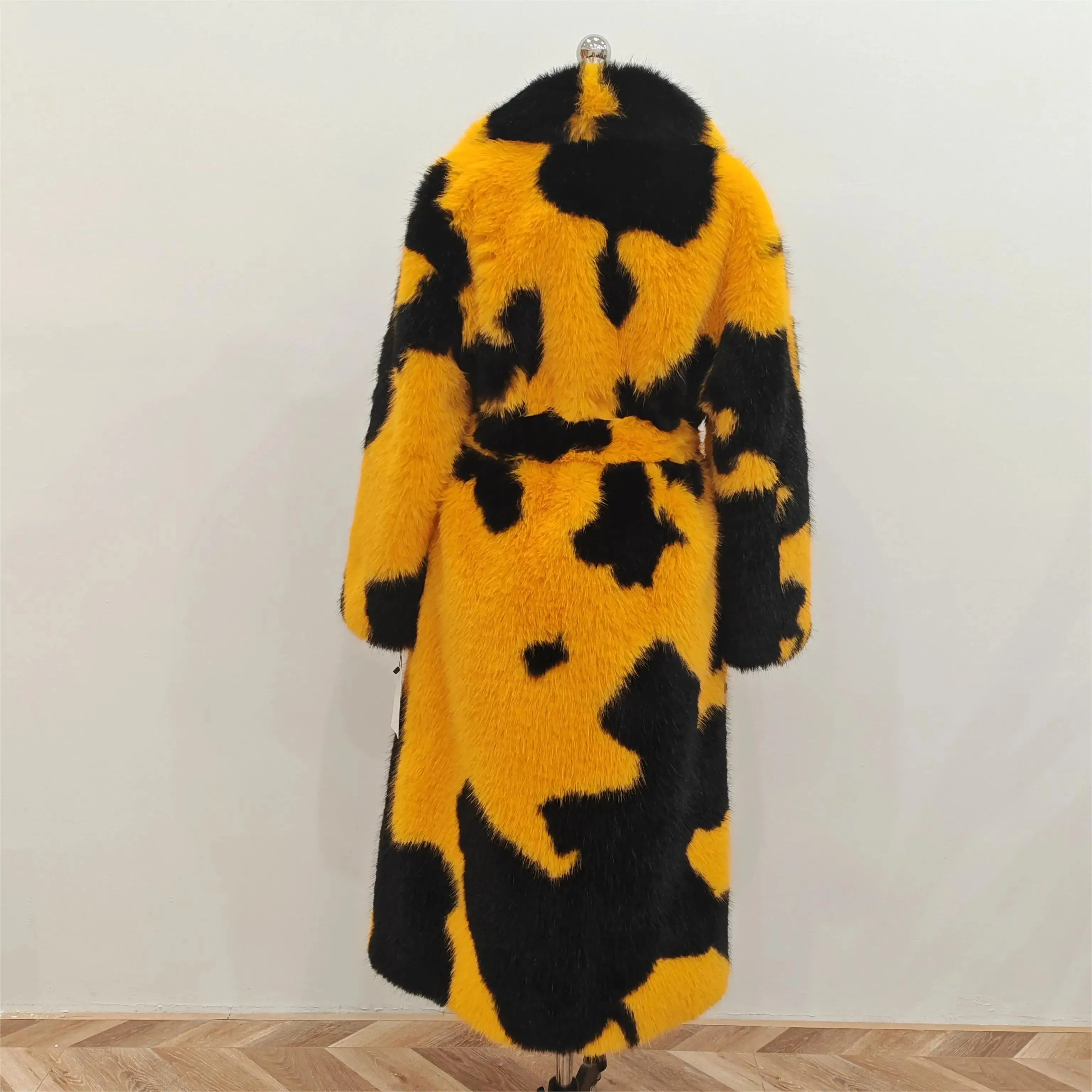 Women's Cow Pattern Artificial Mink Fur Waist Wrap Coat