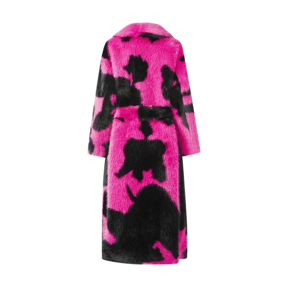 Women's Cow Pattern Artificial Mink Fur Waist Wrap Coat