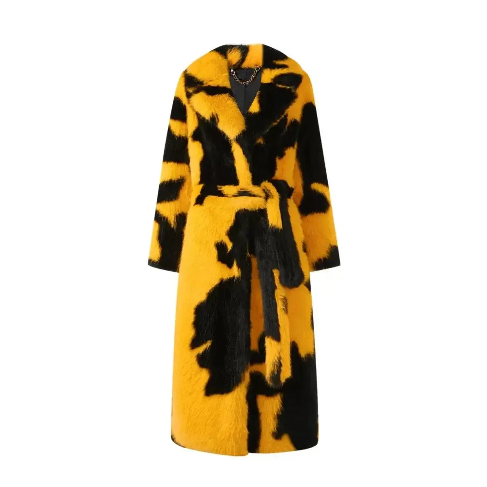 Women's Cow Pattern Artificial Mink Fur Waist Wrap Coat