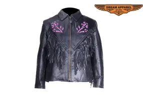 Womens Purple Rose Inlay Motorcycle Jacket