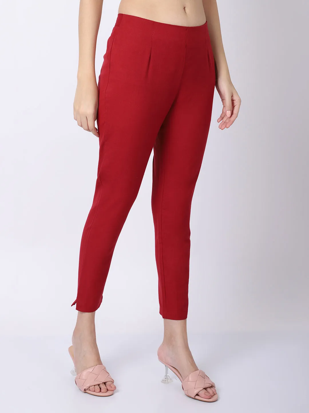 Women's Regular Regular Fit Maroon Flat Front Mid rise Ethnic Pant