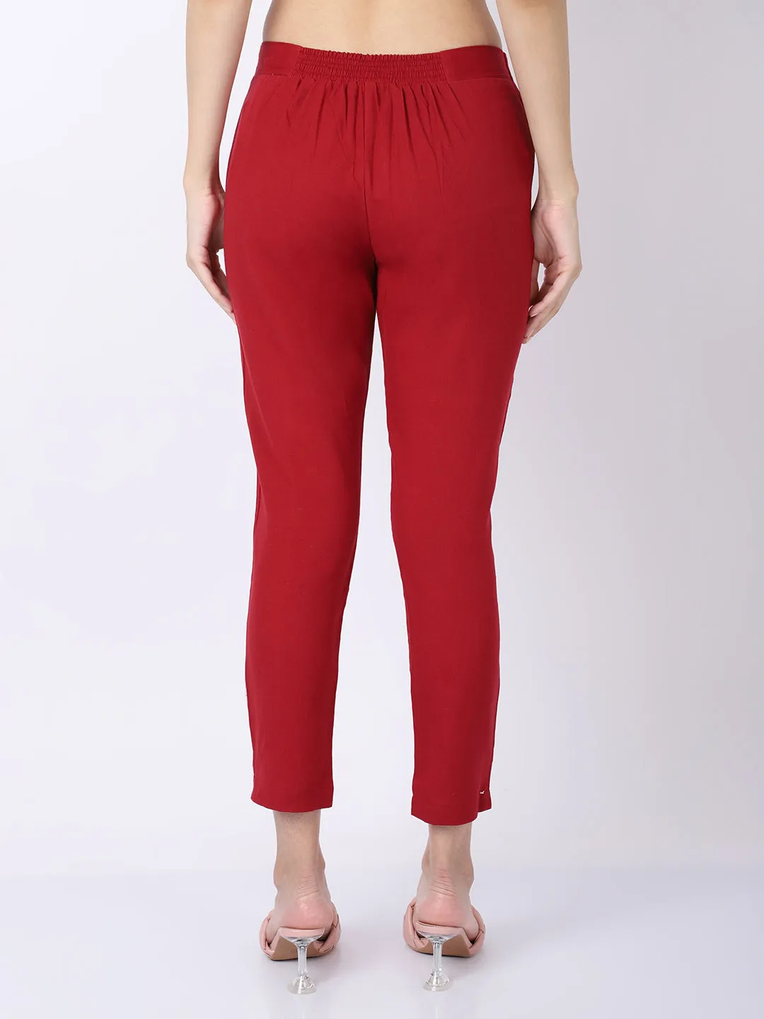 Women's Regular Regular Fit Maroon Flat Front Mid rise Ethnic Pant