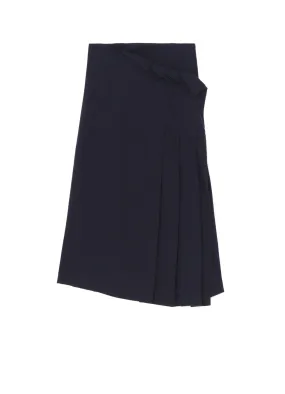 WRINKLED WOOL/RAYON TWILL PLEATED WRAP SKIRT