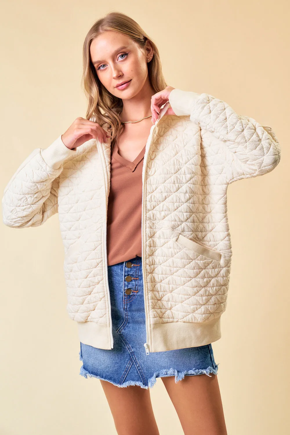 Zip Up Quilted Jacket with Hood